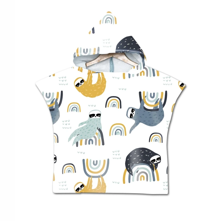 wholesale microfiber suede  digital printed beach hooded ponchos for children