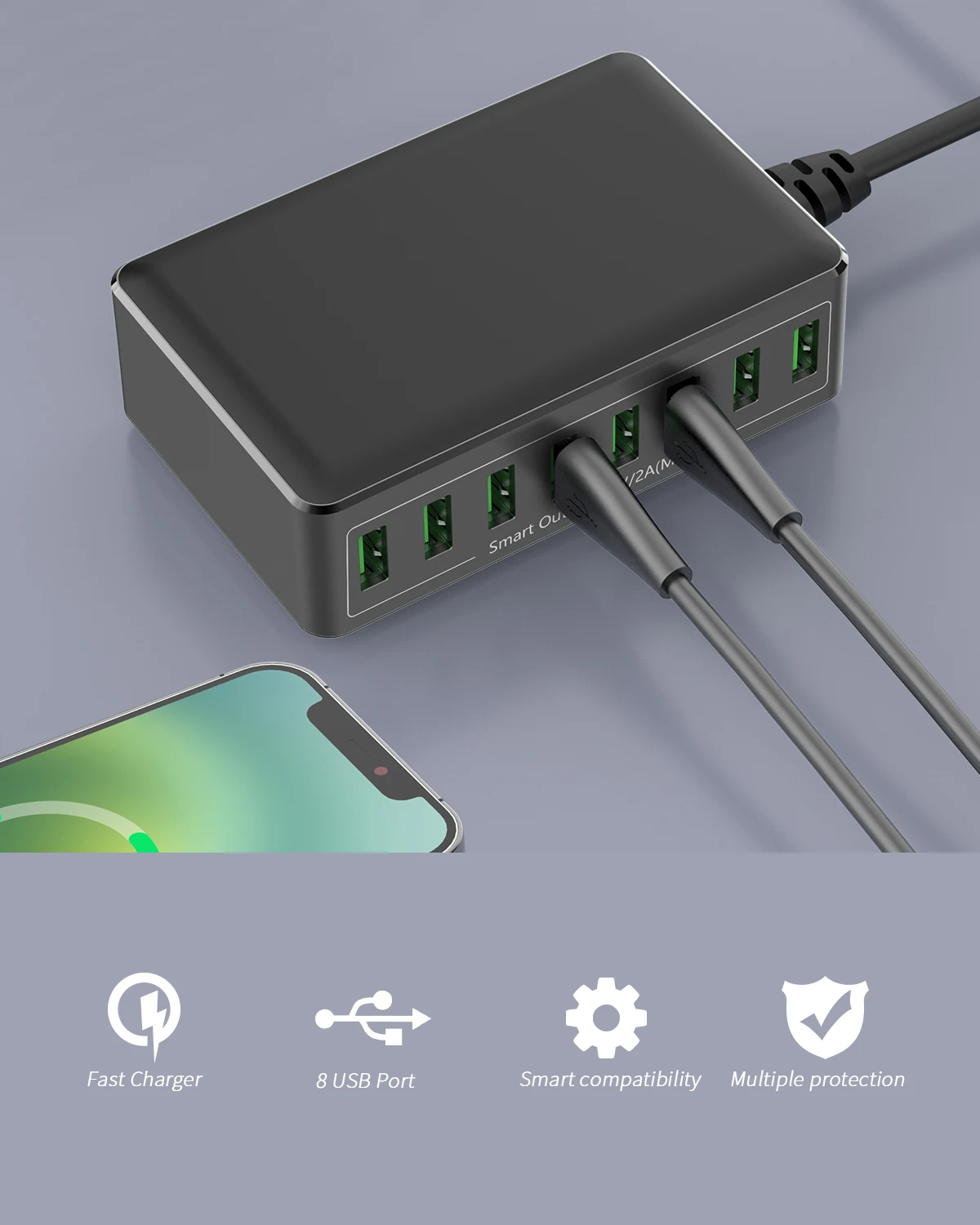 Laudtec KC034 Stations Electric Usb Portable Cell Port Charger Type C Cable Fast Mobile Phone Chargers Charging Station