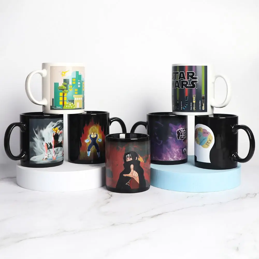 A 38 Custom Cartoon Temperature Sensing Mugs Ceramics ater Beer Cup Coffee rinking Milk Tumbler Heated Change Color Mug