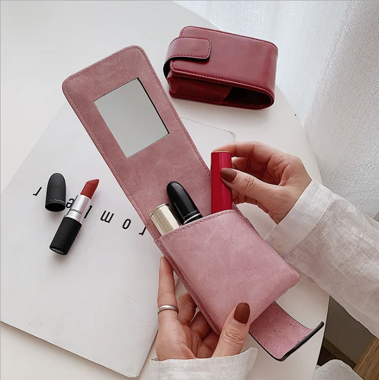 New Style Factory Wholesale Small Bag Mini PU leather Cosmetic Bag Portable Storage Lipstick Bag with Mirror