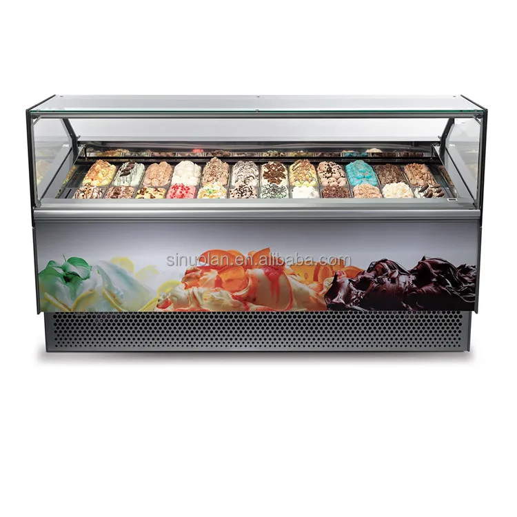 ice cream display freezer popsicle cases 24 pans Italy style curved back sliding door with