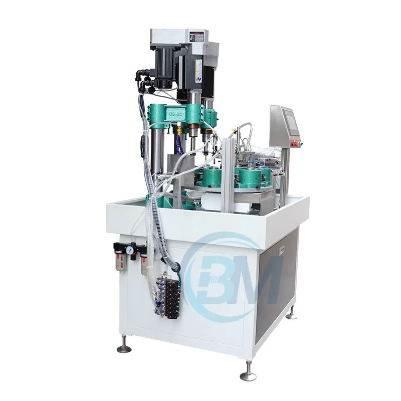 Automatic rotary table multi spindle drilling chamfering and tapping machine with PLC control and intelligent screen