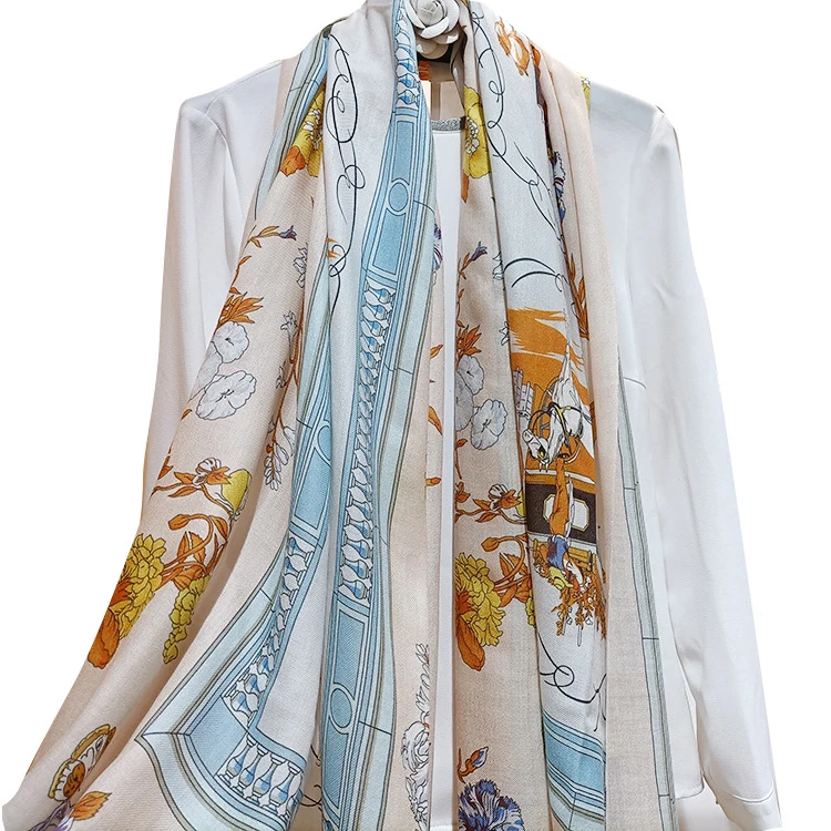 Supplier Customization Luxury Brand Shawl Fashion Pure Cashmere Scarf Printed Chiffon Shawl