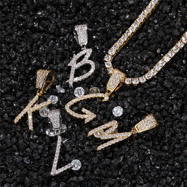 18K Gold Plated Hiphop Letter Jewelry Micro Pave Tennis CZ Cubic Zircon Initial Diamond Letter Y Pendant Necklace