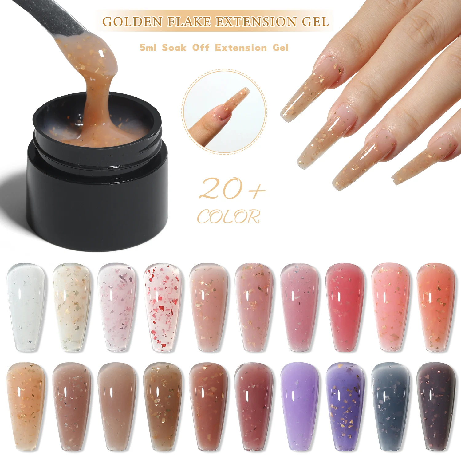 Vendeeni gold flake gel for nail extension 20 colors poly gel nail kit hema free gel builder for nails low moq wholesale