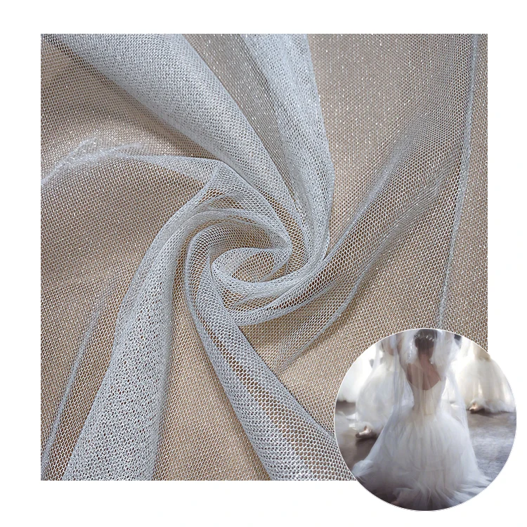 Beautiful Tulle Fabric Nylon Silver Line Mesh Fabric For Wedding Tutu Dresses