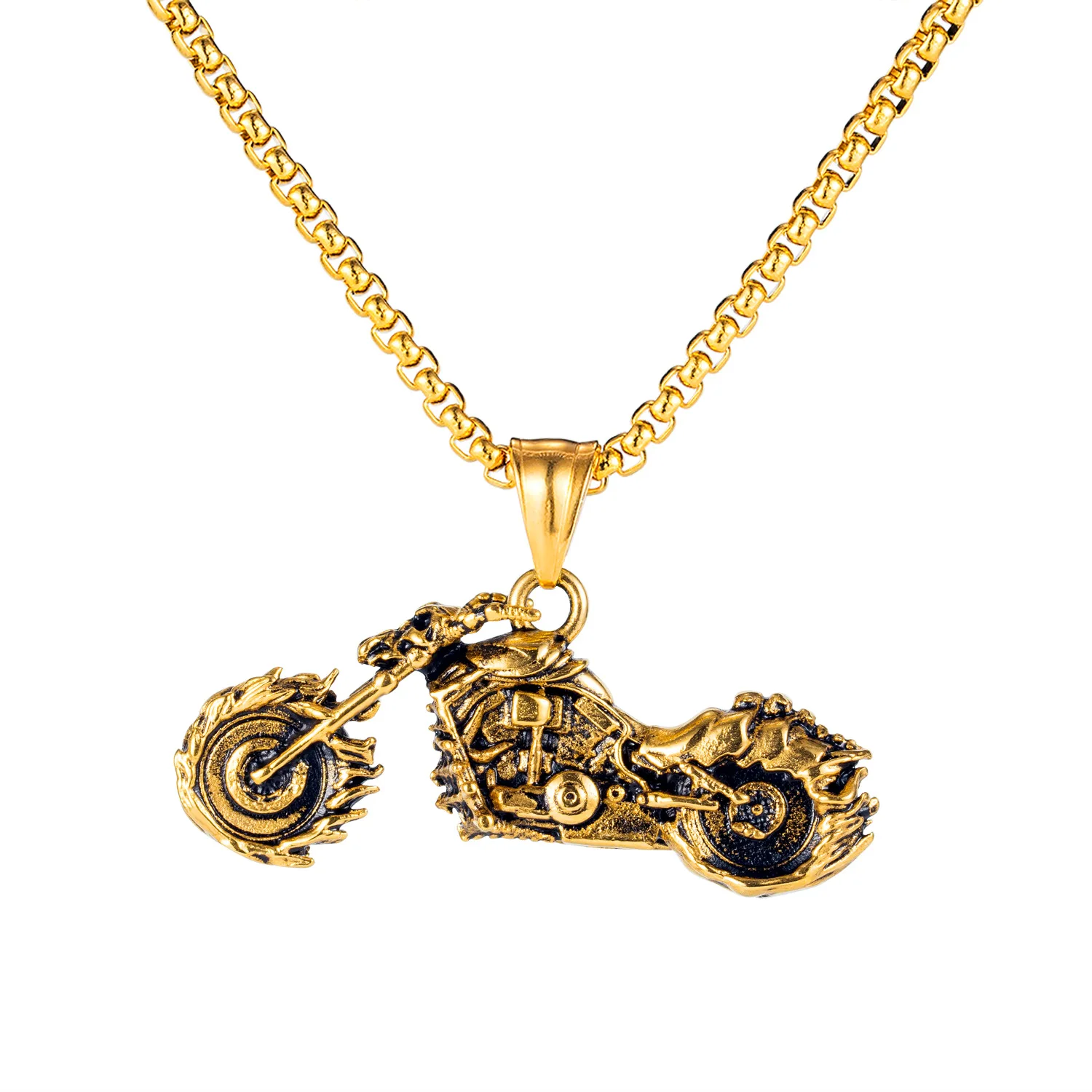 2022 Mens Biker Motorcycle Boy Necklace Stainless Steel Antique Silver Color Gold Plated Motorcycle Pendant Necklace