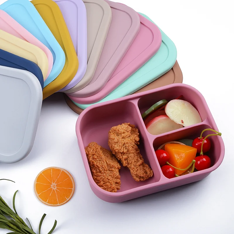 Homesun 3 Compartment Silicon Bento LeakProof School Children Kid Lonchera Bengo Silicone Bento Lunchbox Lunch Box With Lid