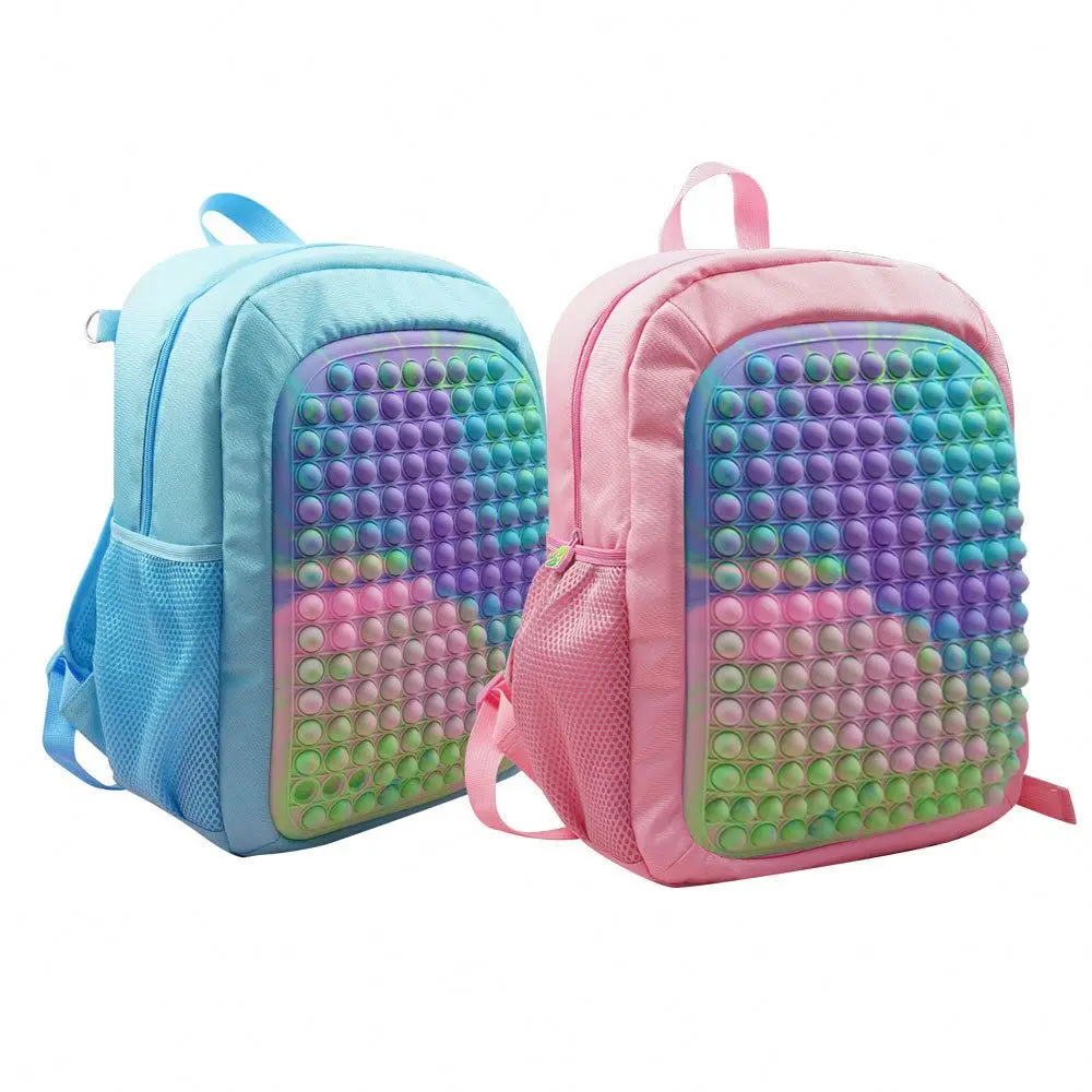 Hot Sale   Push Bubble School Bags  Backpack Children Silicone Rainbow pop  book bag  Fidget Backpack