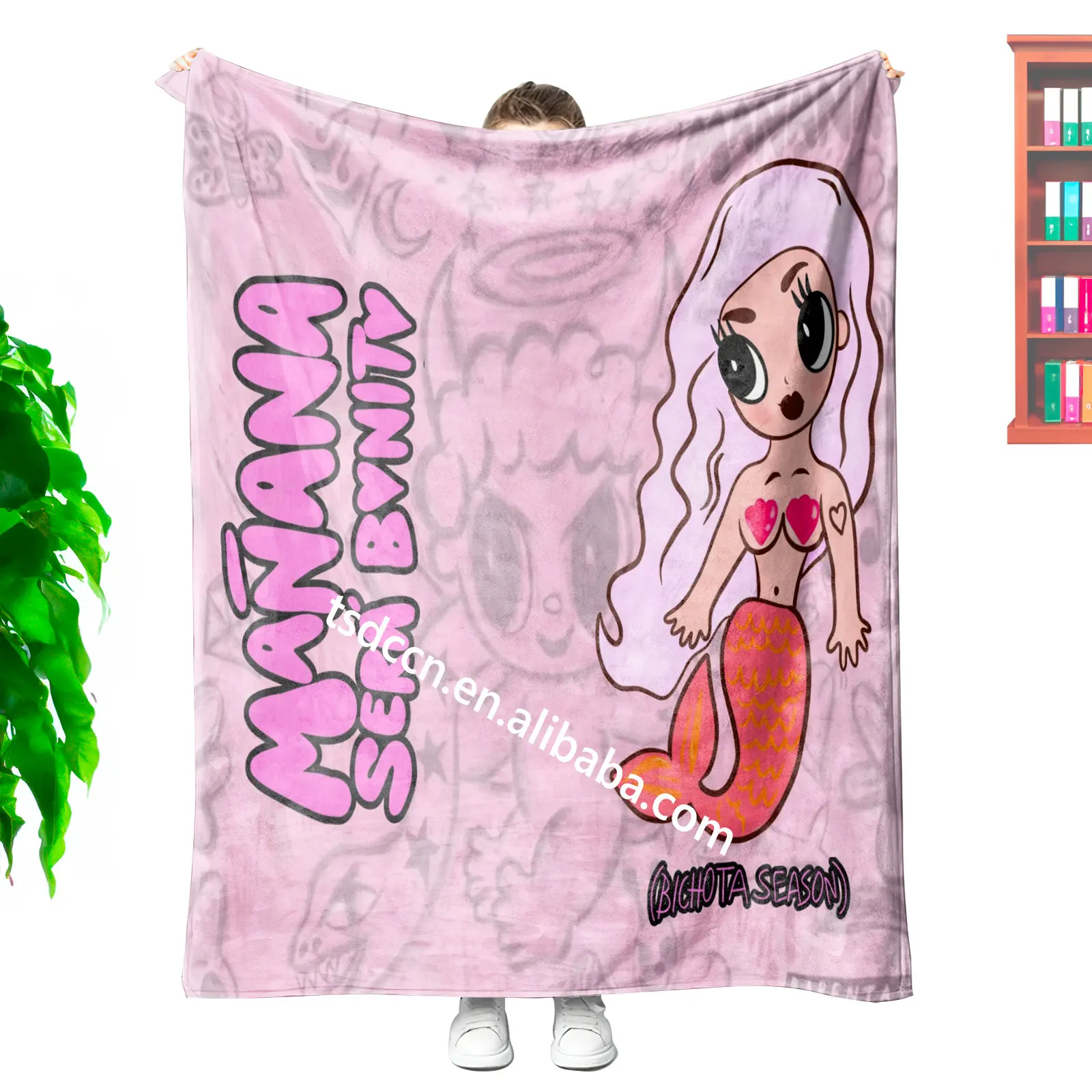 Newest Wholesale custom cartoon new alum karol g peso pluma sublimation printing travel throw blanket