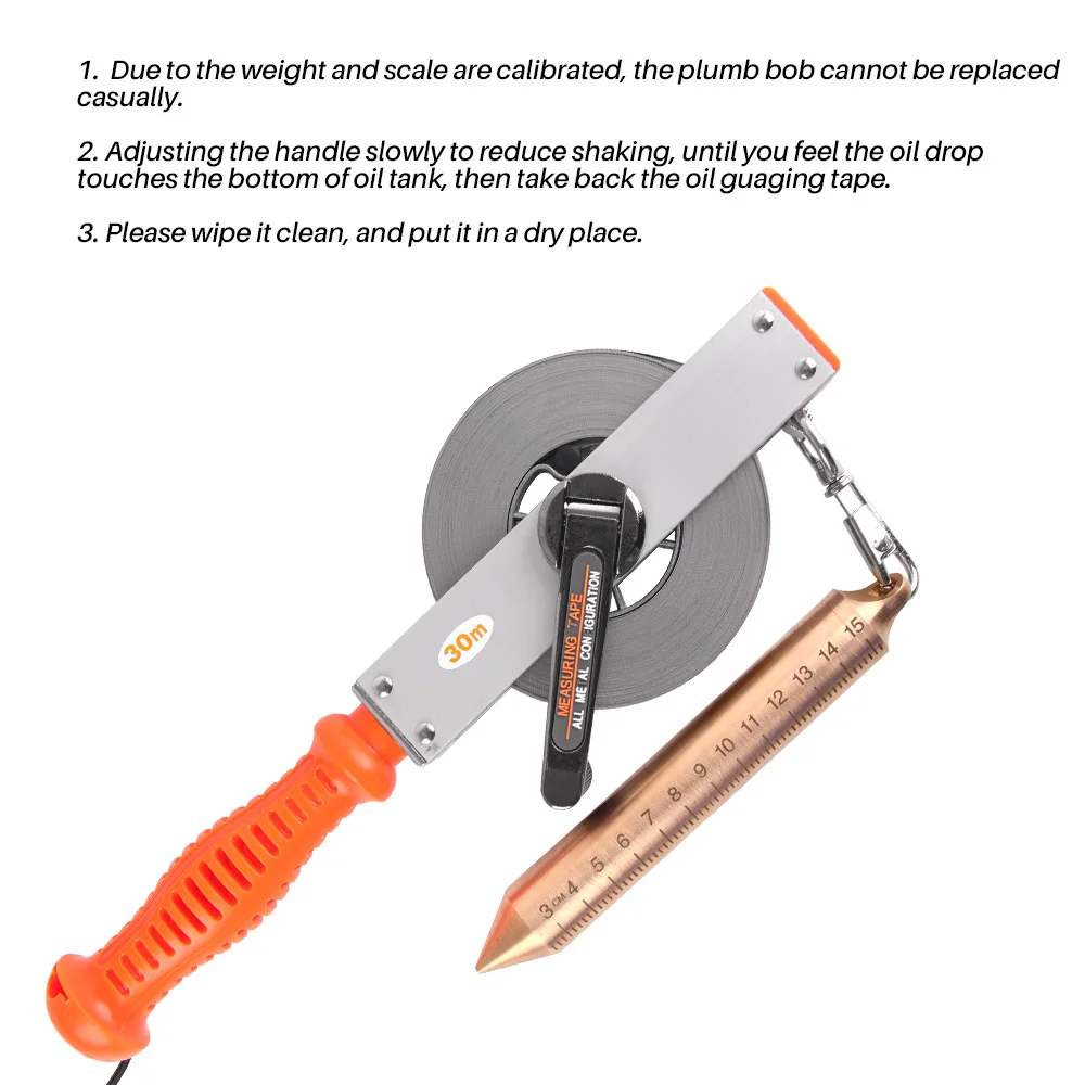 Stainless Steel Oil Dipping Sounding Measuring Tape Stainless steel dipstick Depth Boat tools 15m 20m 30m