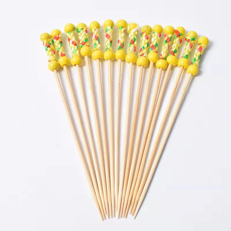 Factory Direct Sale Natural Beads  Bamboo Food Picks Fruit Bamboo Skewer Party Cake Dessert Salad Sticks Pick
