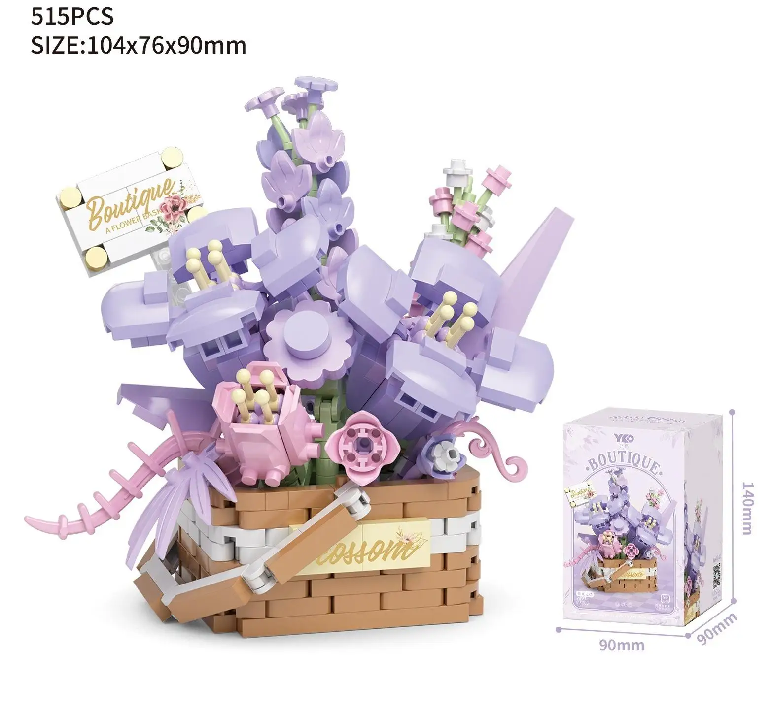 High Quality Plastic Assembled Basket Flower Building Bricks Set Mini Blocks for Home Office Decor Toys/Gifts Artificial Flowers