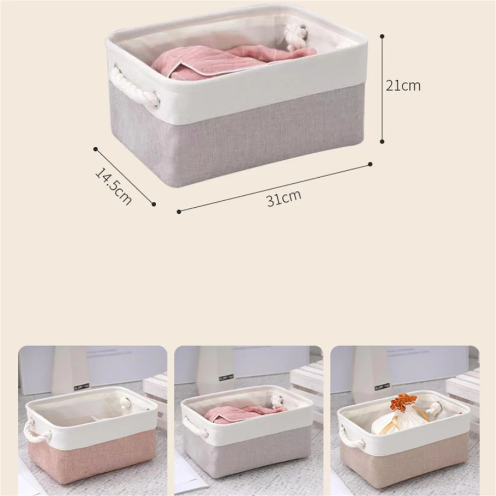 Linen Storage Bins with Sturdy Cotton Handles Fabric Storage Baskets for Home or Office Closet Organizing Books Clothes Toys