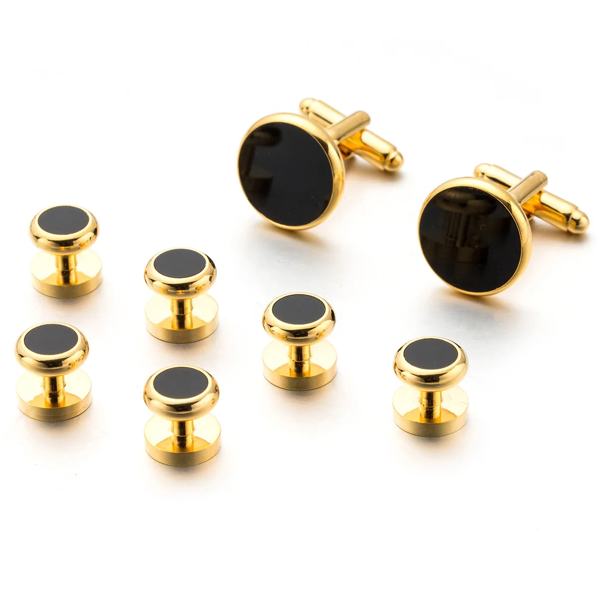 Wholesale Gold Black Men Tuxedo Shirt Cufflinks and Studs Set for Men