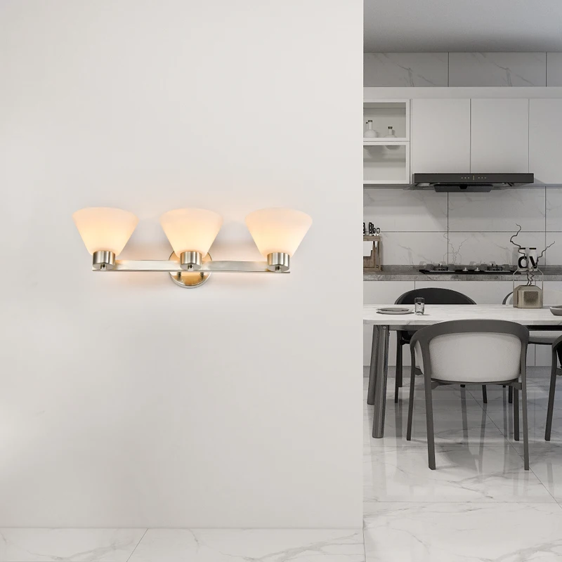 ETL Hotel Indoor Wall Mount Sconce Light Brushed Nickel Modern Glass Mirror Lamps Bedroom Vanity Light Bathroom Light Fixtures