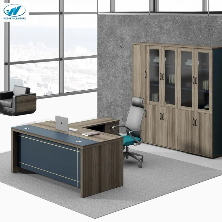 Newest high thickness office furniture OEM &ODM modern design wooden staff computer table CEO office desk and chairs set