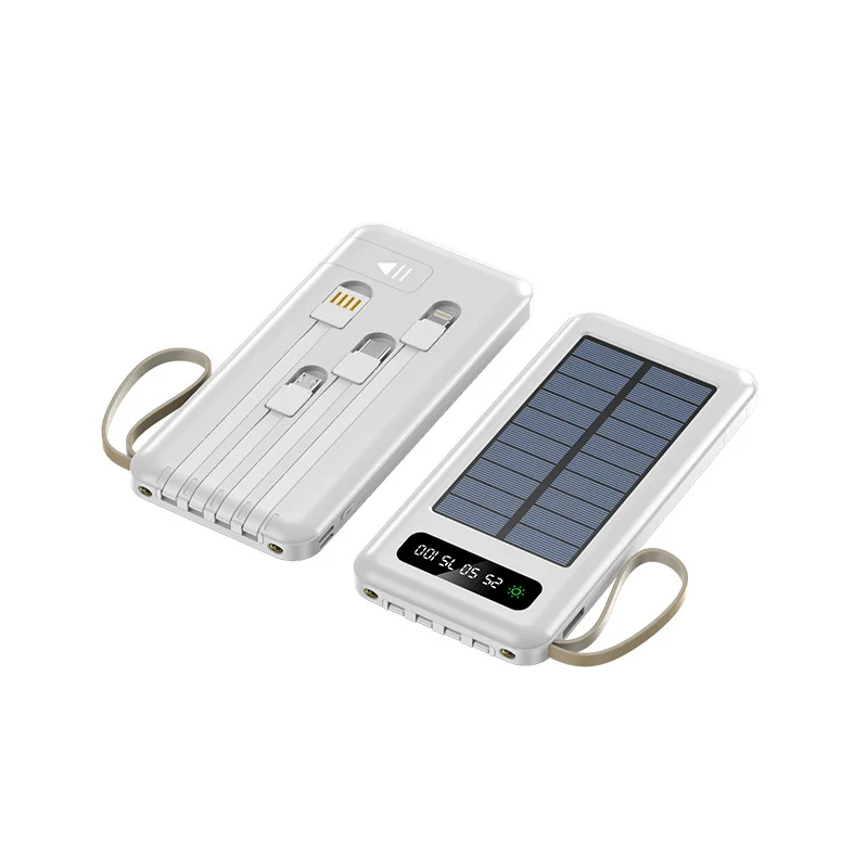 2024 2000mAh Customer Logo Built-in Cable Solar Power Bank Portable Outdoor Mobile Power power bank solar energy