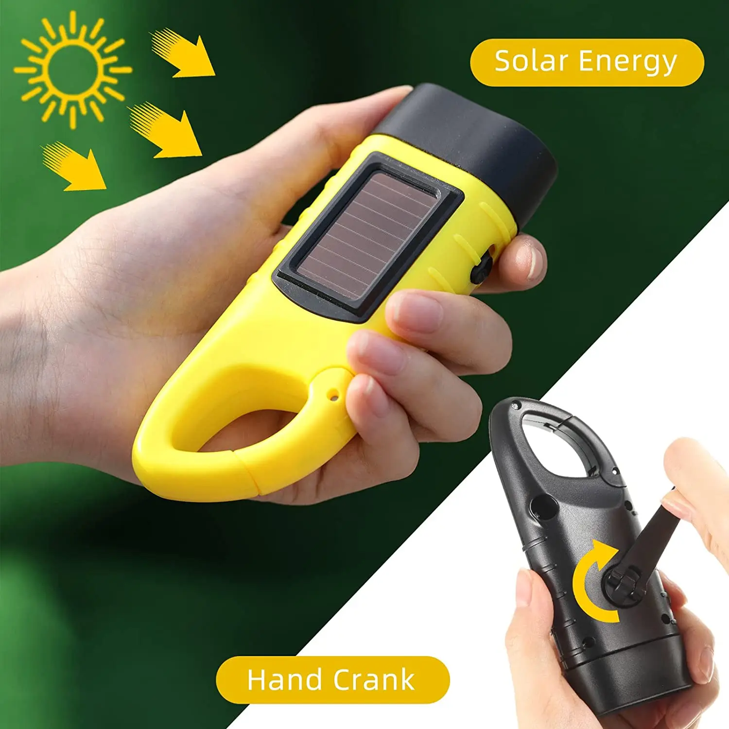 Portable LED Hand Crank Dynamo Solar Power Flashlight Torch for Outdoor Camping Mountaineering Travel Kit Lamp Built in Battery