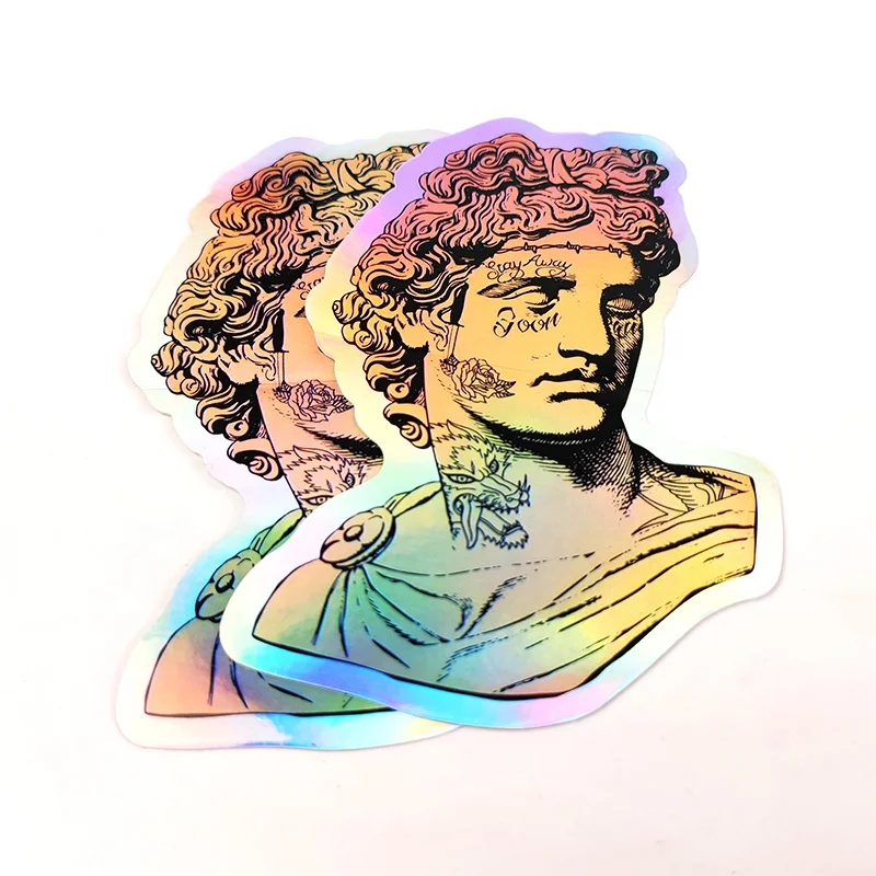 Custom High Quality Waterproof Rainbow Silver 3D Laser   Carton Die Cut Glitter Holographic Sticker