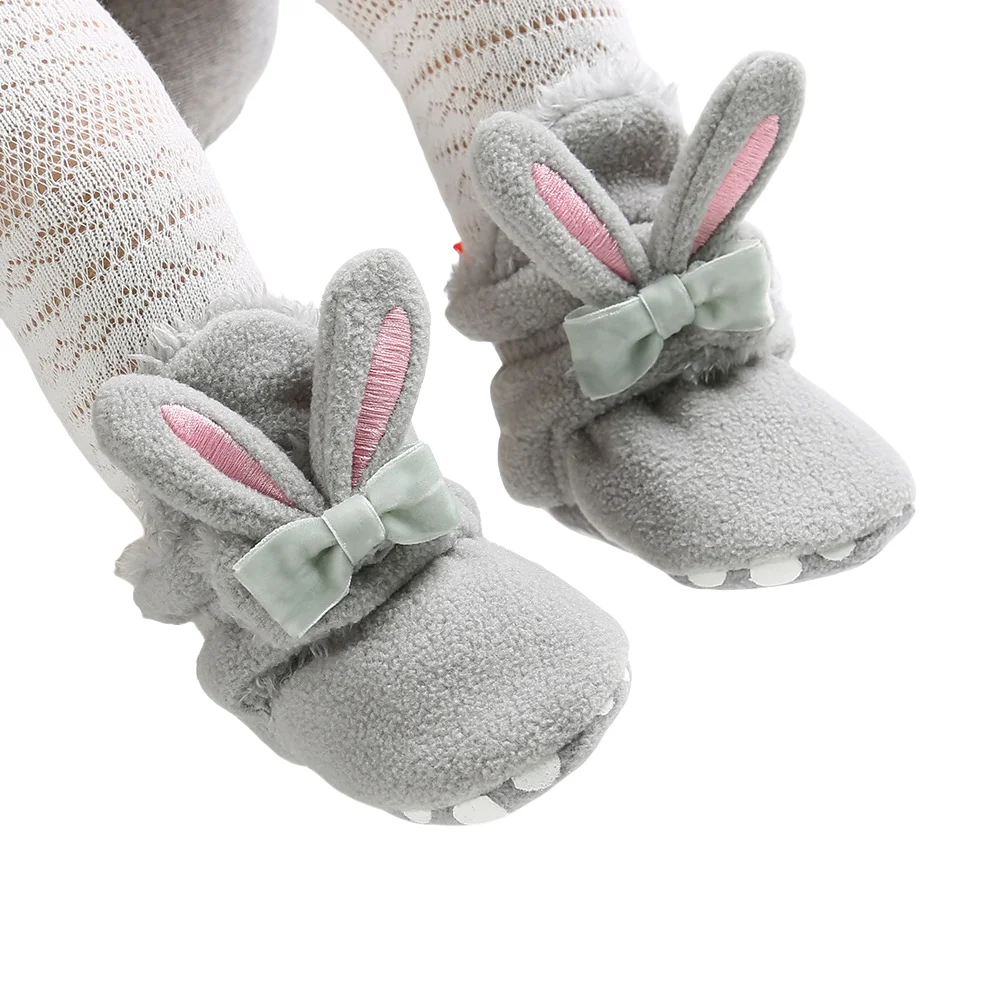 Fast Delivery Winter Cute Cartoon Rabbit Keep Warm Anti-Slip Baby Shoes For Infant Plush Newborn Soft Soled Shoes Snow Boots