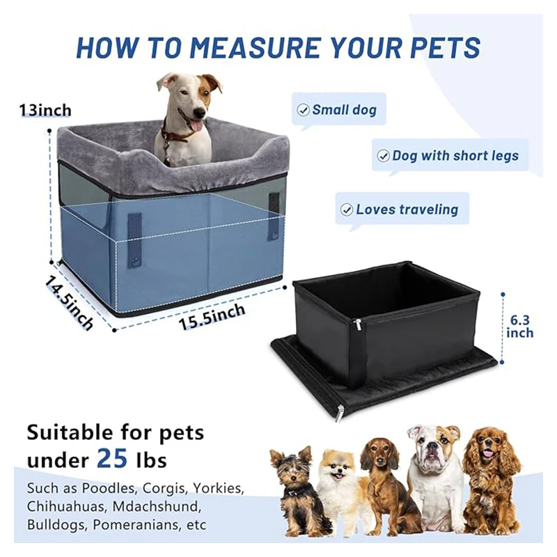 Small Dog Car Seat for Small Dogs Adjustable Straps Perfect for Small Pets Up to 25lbs  Elevated dog booster seat