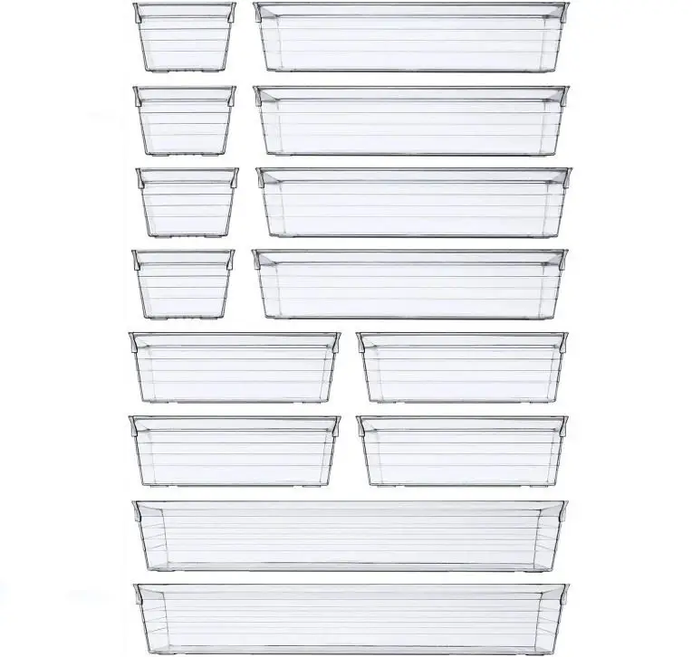 High Quality 14 Pack Clear Acrylic Draw Organizer Storage Containers Open for Makeup Kitchen Utensils Jewelries