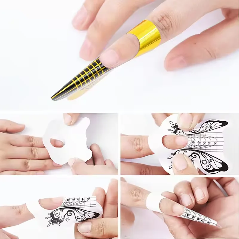 DKW Nail Art Tip Extension Nail Form Roll Thick Mold Laser Acrylic Long Nail Art Form Holographic Silver Black Fish Shape Paper