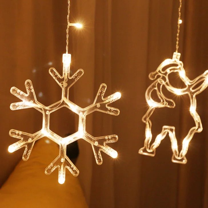 Transparent Acrylic Lamp Hanging Reindeer Star Snowflake Window Christmas Holiday Lighting Decoration Led Light with Sucker