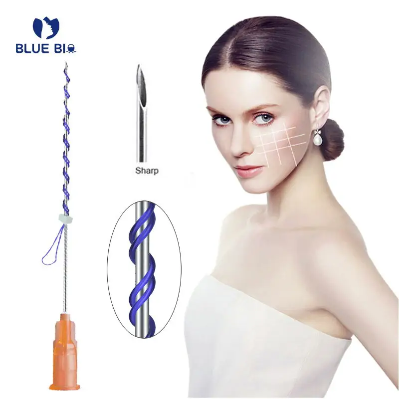 Absorbable cosmetic screw thread PCL Lifting threads double Screw 26g 27g with Sharp needle