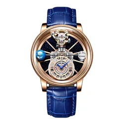 Astronomia Celestial SeriesTourbillon Watch Men Waterproof Quartz Mechanical Wrist Watches For Men 30m Waterproof Blue Strap