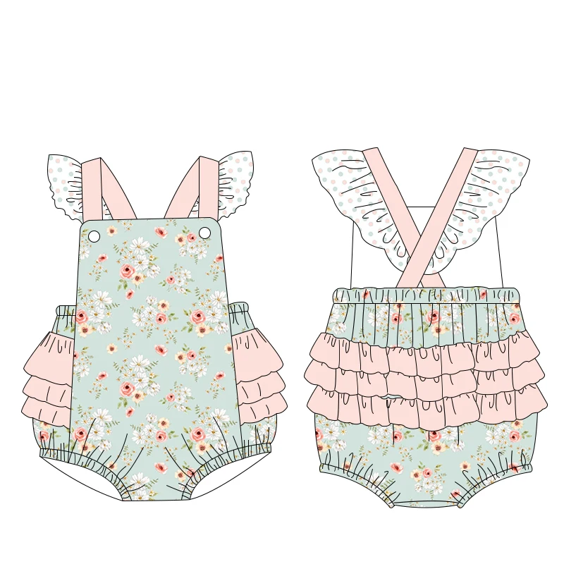 Newborn Baby Romper Floral Pattern Girl Clothes Beautiful Toddler Kids Clothes Custom Baby Romper