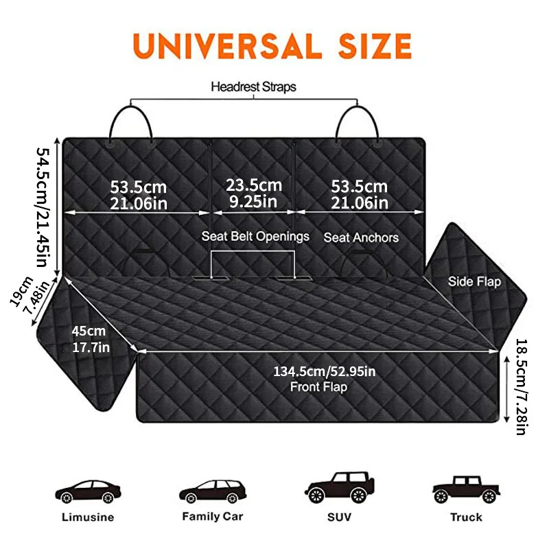 Luxury Dog Car Seat Cover 600D Heavy Durable Pets Hammock Back Seat Waterproof Scratch Proof Dog Hammock for Car with Side Flap