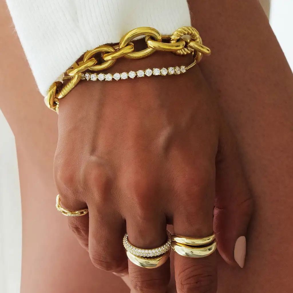 VLOVE Handmade Italian Handicraft Hip Hip Jewelry 14K Real Solid Yellow Gold Miami Cuban Link Diamond Bracelet For Men