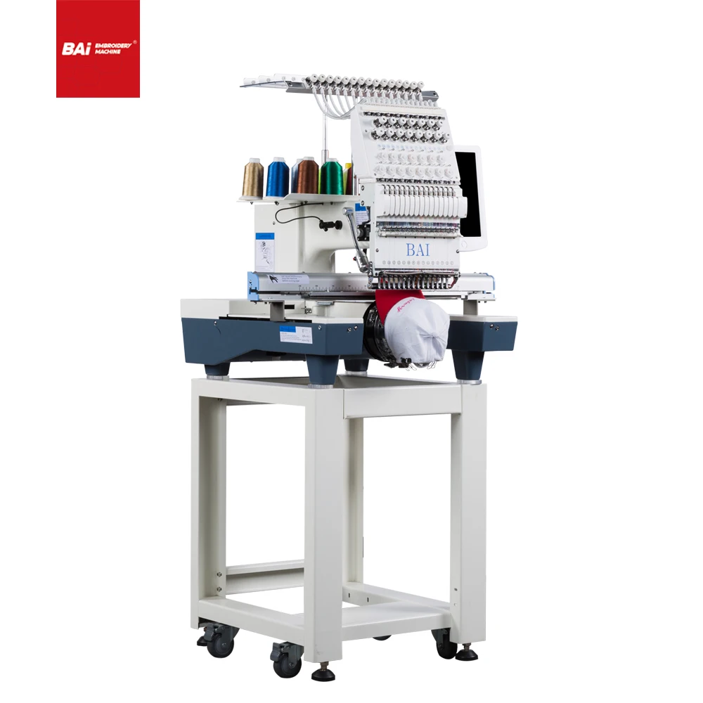
BAI High speed single head computer 360*510mm 12 needle hat t-shirt embroidery machine 