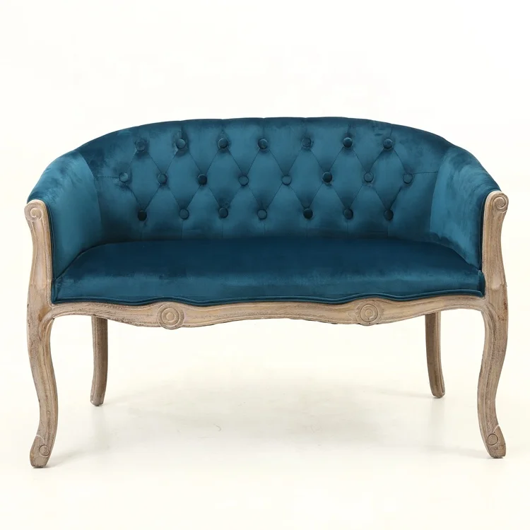 Anji Kaseihomeland Furniture 2 Seaters Blue Velvet Beauty Antique Sofa Love Seat