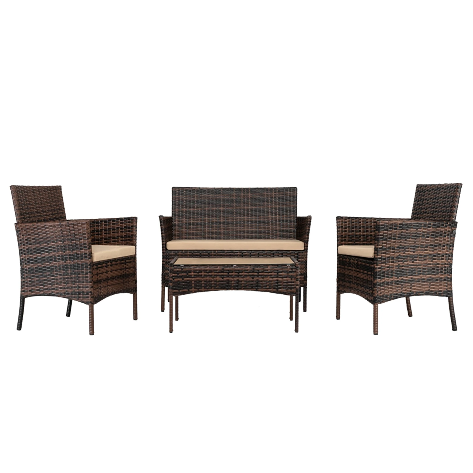 Outdoor Furniture Set 2pcs Arm Chairs 1pc Love Seat & Tempered Glass Coffee Table Rattan Sofa Set Brown Gradient