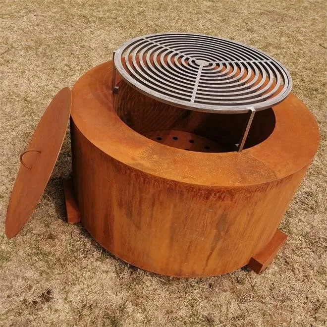 Factory Price Camping Outdoor Wooden Burner Heating Corten Steel Fire Pit With Cooking Grill