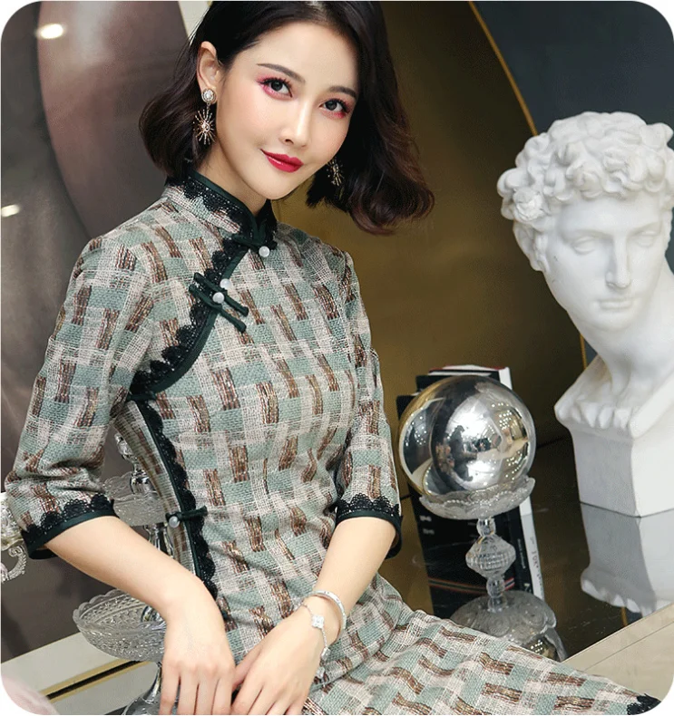 
Chinese Traditional Clothing Costume Dress handmade suede qipao girls Traditional qipao Cheongsam classical suede printing 