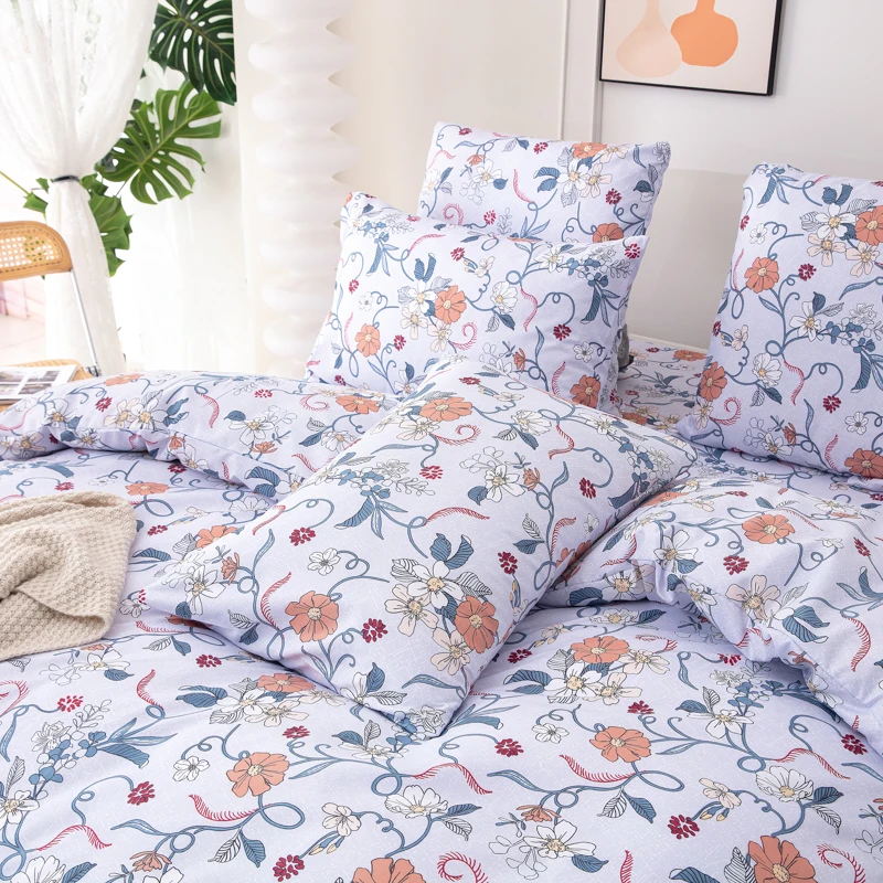 Wholesale 100% Polyester Bedding Comforter Sets with Duvet Snaps Custom Logo & Plant Pattern PVC Filling for Home Use