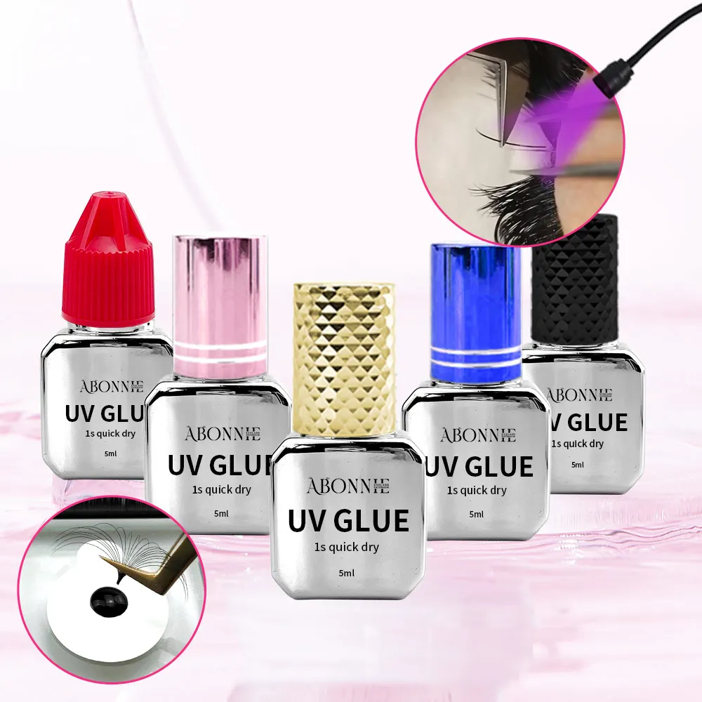 Abonnie Private Label Vegan Fast Drying 5Ml Waterproof Uv Eyelash Extension Glue Korea 0.5-1 Sec Lash Extension Adhesive