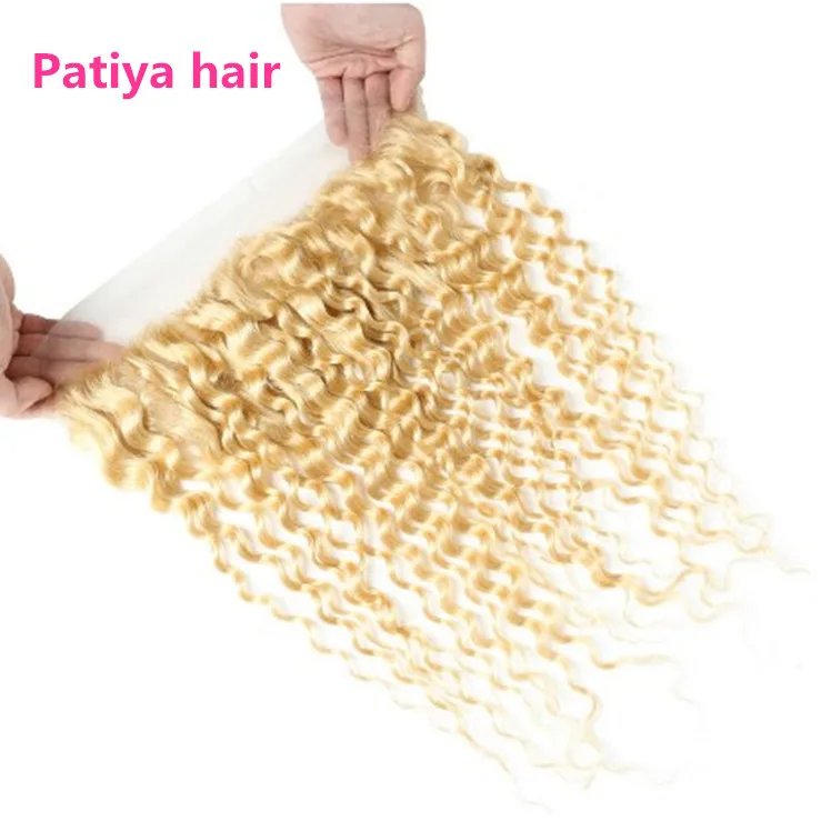 Buy Cheap Natural Hair Pre pluck Honey Blonde Lace Front Wigs Curly European 613 Deep Wave Human Hair Bundles With Lace Frontal