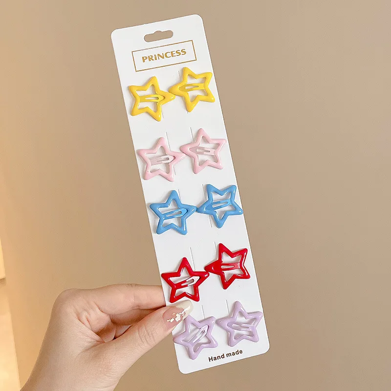 10Pcs/Set Girls Cute Candy Color Star Hairpins Sweet Hair Clips Barrettes Solid BB Clip