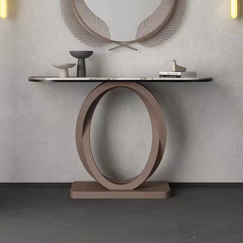 quality Stainless Steel Marble Topped Entrance Foyer Home Hotel Console Table Gold furniture