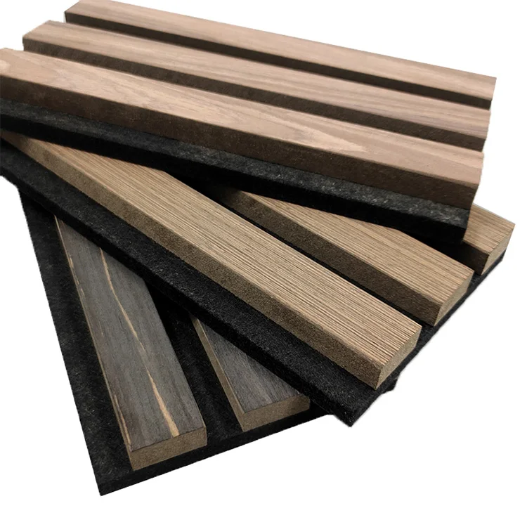 ECOUPP Modern Office Furniture Poly-fiber Wooden Ceiling Slat Acoustic Decorative Wall Panels