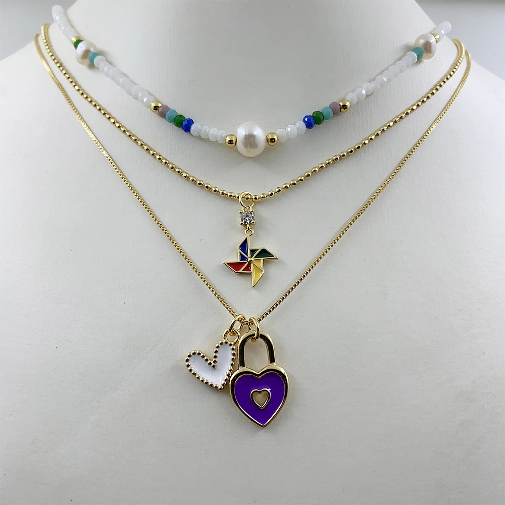 Popular gold plated box chain Enamel Love Pendant Minimalist Accessories Nickel Free Jewelry Wholesale