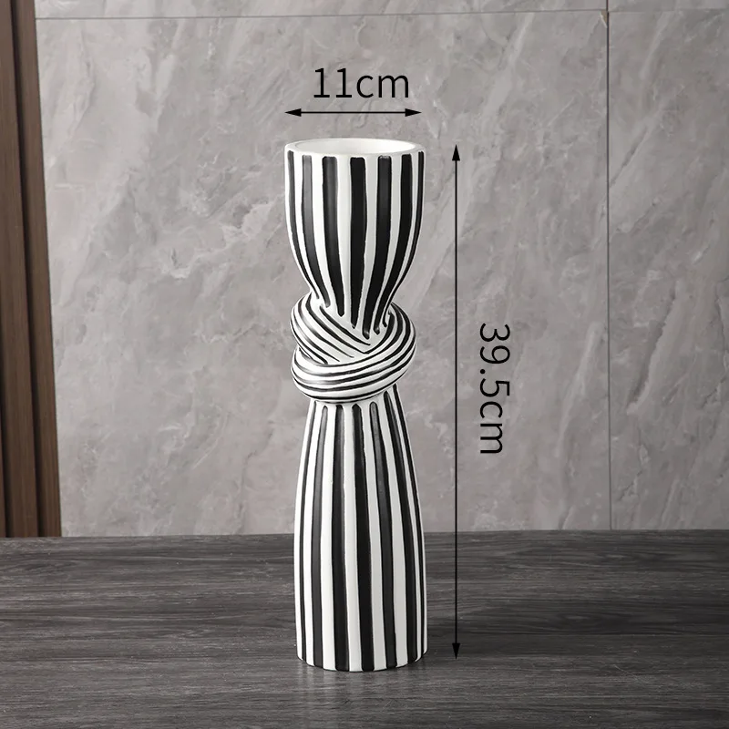 Light Luxury Black and White Striped Tall Candle Holder Ceramic Home Decoration Modern Living Room Table Decor
