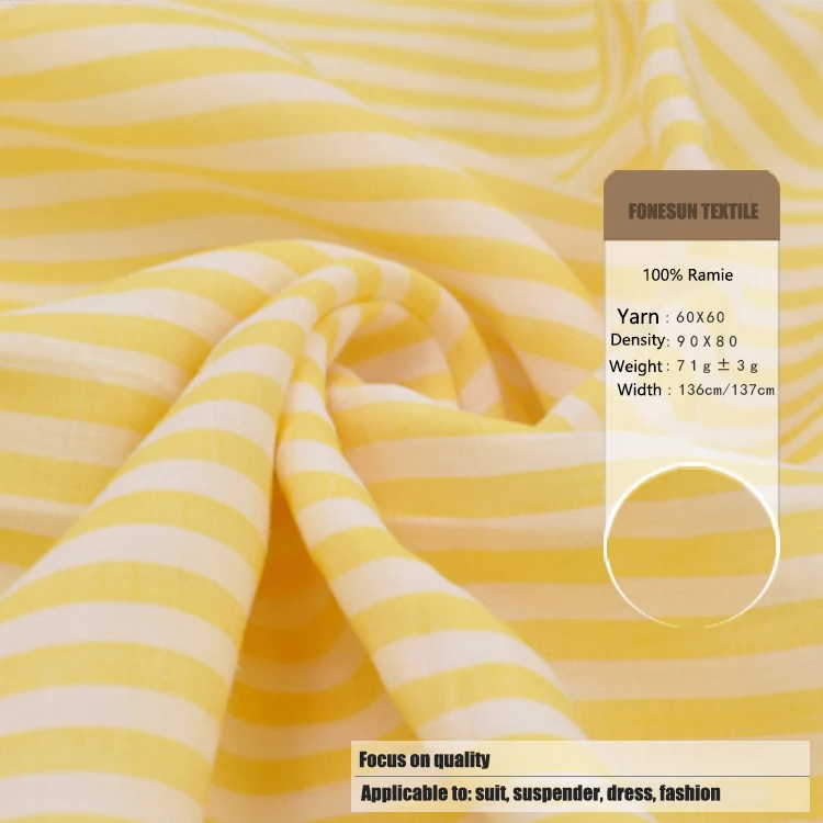 Organic Striped Satin Fabric 100% Ramie Woven yarn dyed Plain Style for shirts