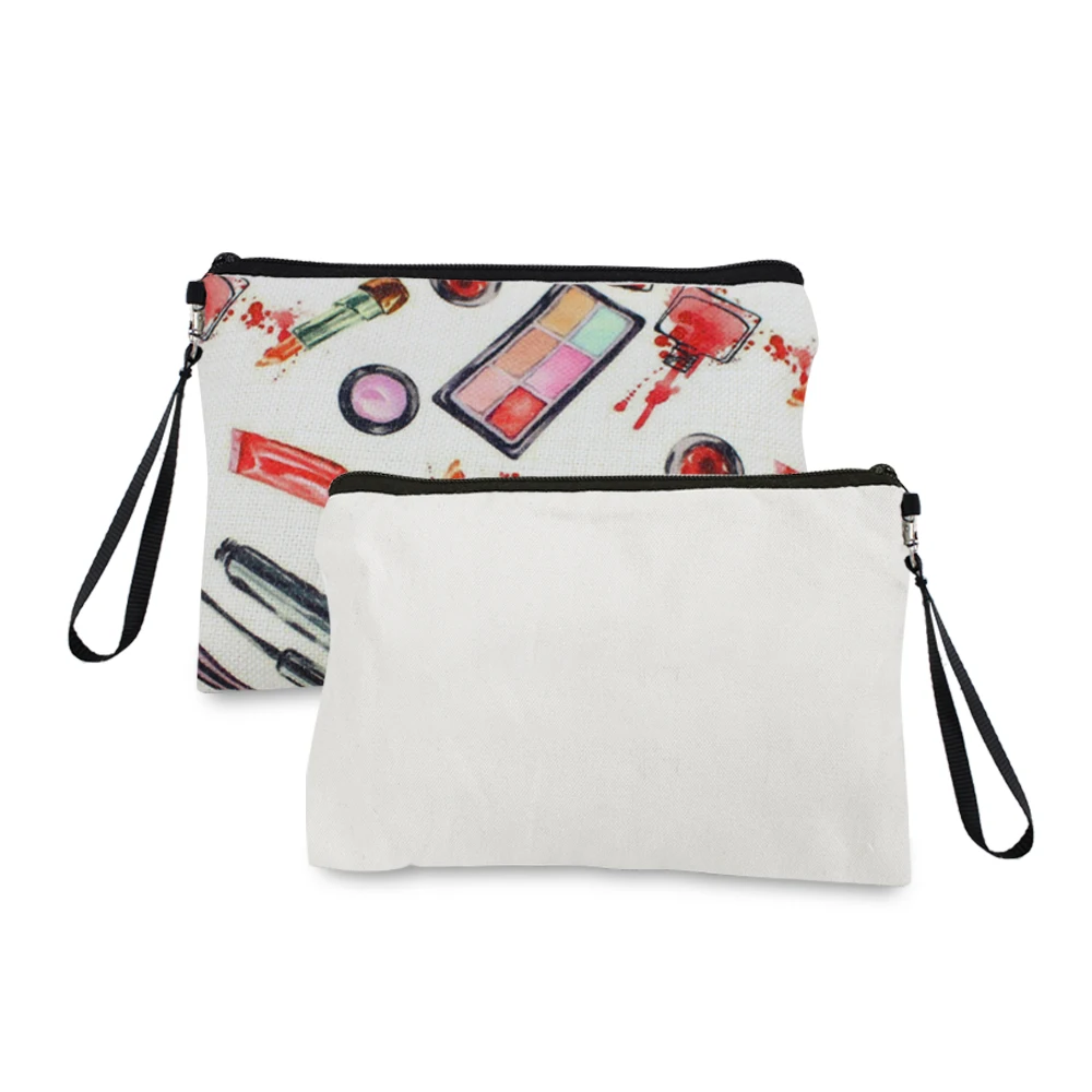 Wholesale Custom Cosmetic Bags With Lining Convenient Blanks Sublimation Cotton Linen Makeup Cosmetic Bag For Women