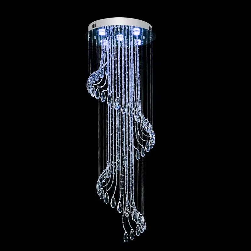 
spiral modern crystal chandelier for stair stairs staircase stairwell lving room lobby hall elegant lighting fixture long lamp 